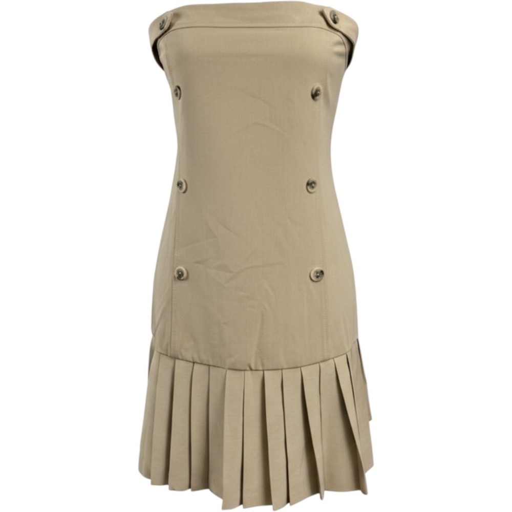 Maeve Anthropologie Strapless Trench Mini Dress Tan Khaki Pleated XL Preppy NWOT